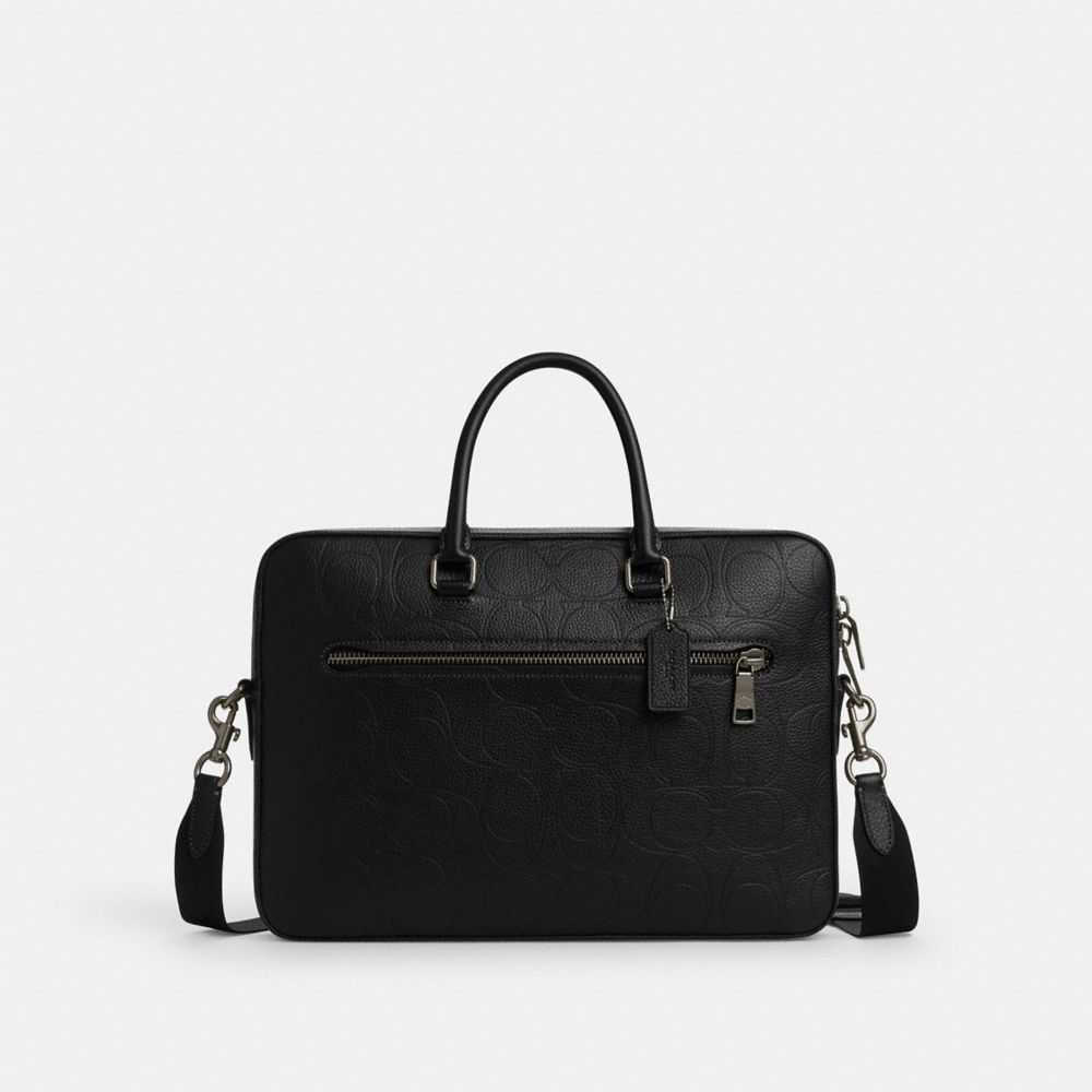 Coach Ethan Slim Brief In Signature Leather Gunmetal Black