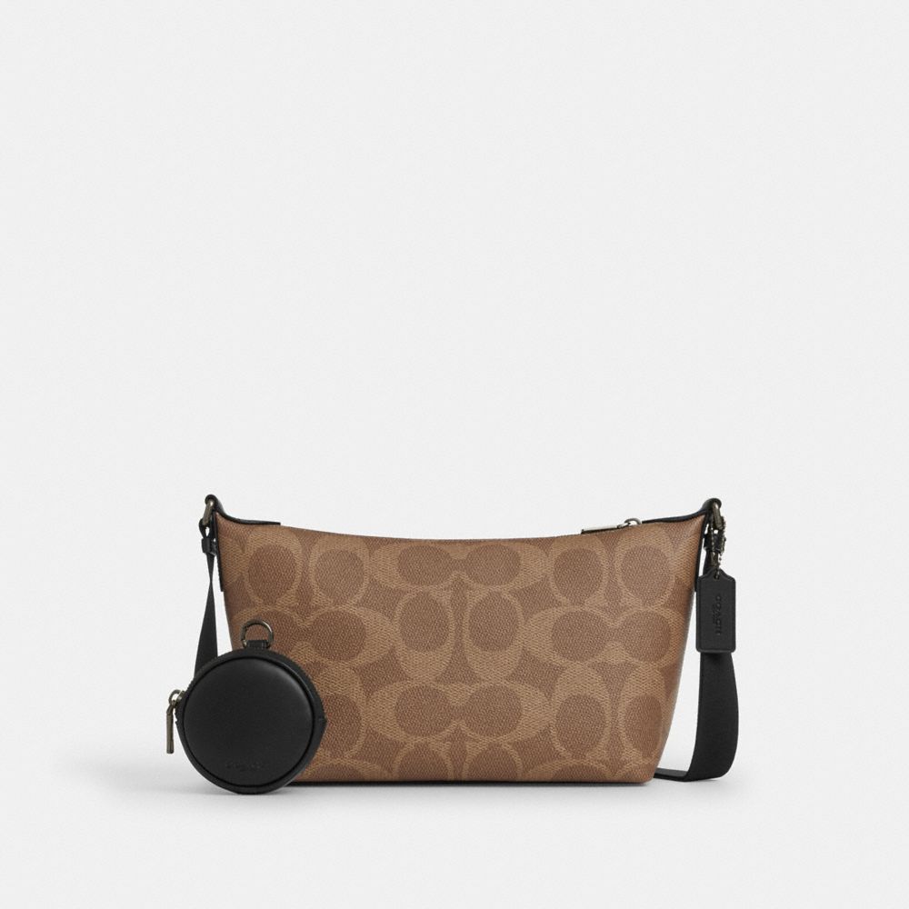 Coach Small Finn Crossbody Bag With Pouch In Maxi Signature Canvas Gunmetal Tan Black