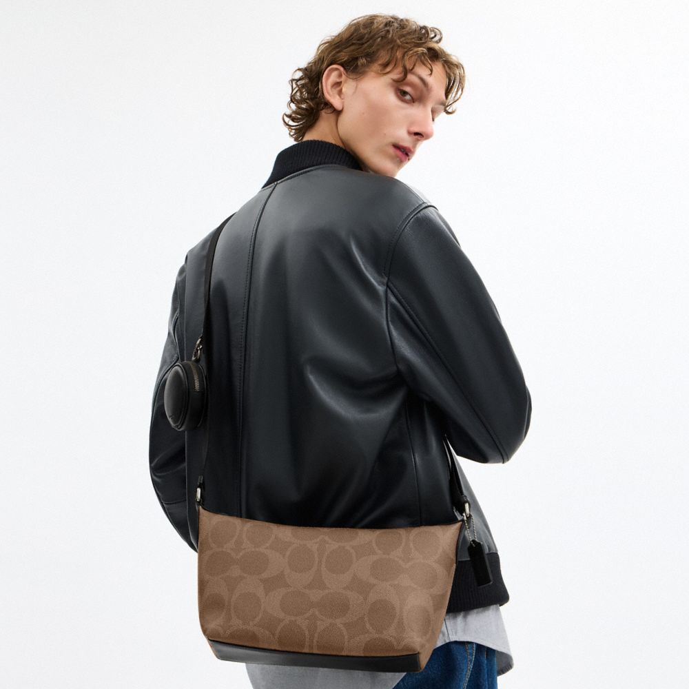 Coach Small Finn Crossbody Bag With Pouch In Maxi Signature Canvas Gunmetal Tan Black