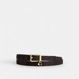 Coach Roller Buckle Cut To Size Reversible Belt In Signature Canvas With Charm, 18 Mm Gold Walnut Black