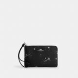 Coach Corner Zip Wristlet With Star Print Silver Black Multi