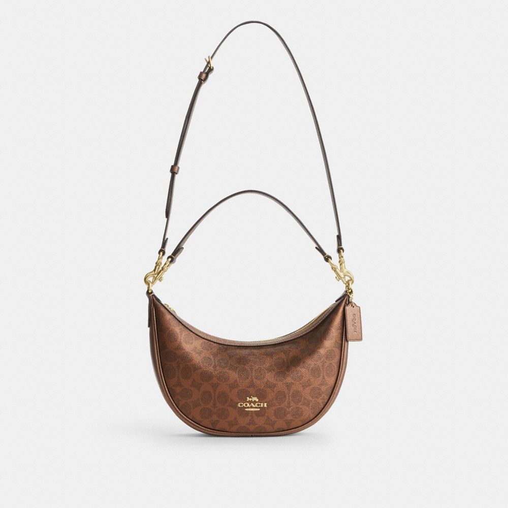 Coach Aria Shoulder Bag In Signature Canvas Gold Brown Copper