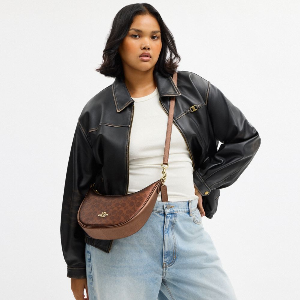 Coach Aria Shoulder Bag In Signature Canvas Gold Brown Copper