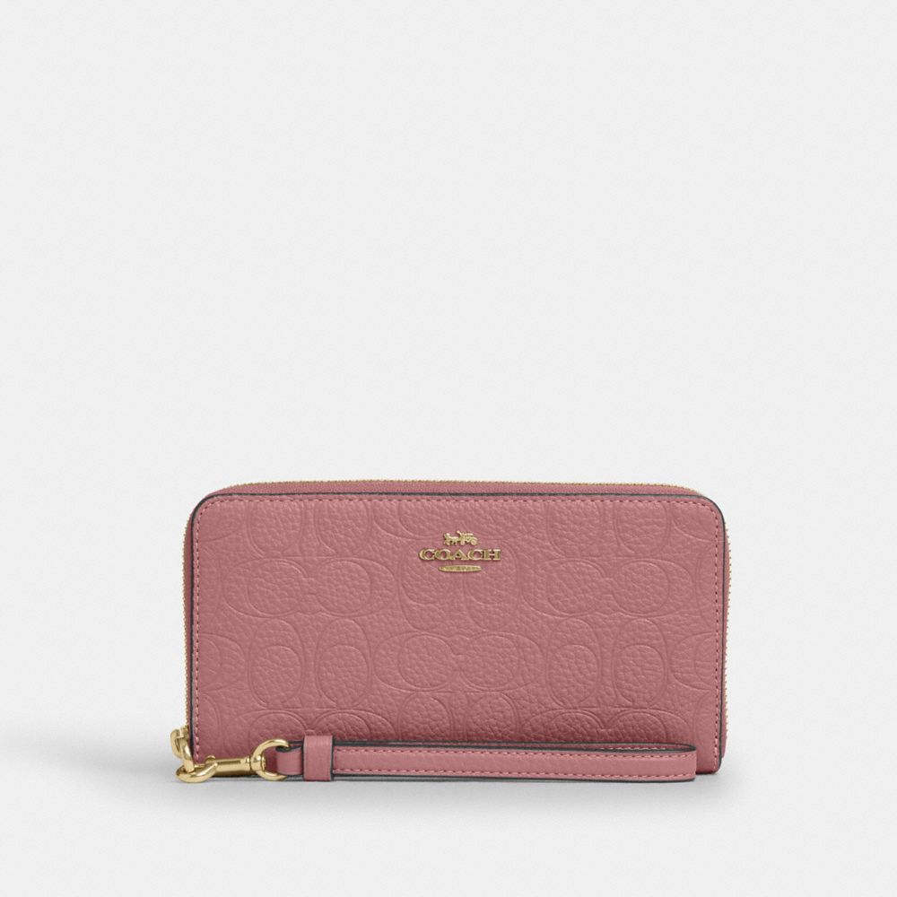 Coach Long Zip Around Wallet In Signature Leather Gold
