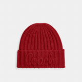 Coach Coach Script Knit Beanie Red