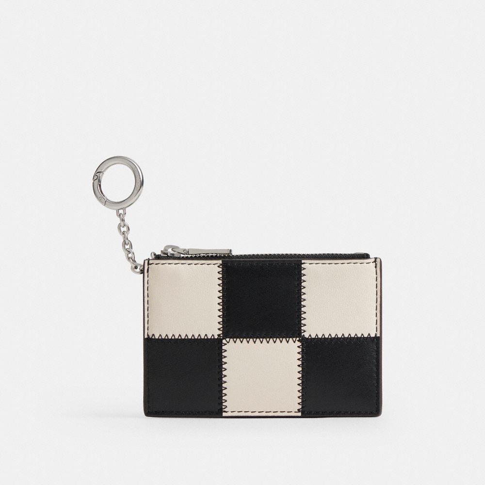 Coach Zip Card Case With Key Ring In Upcrafted Leather Black Chalk