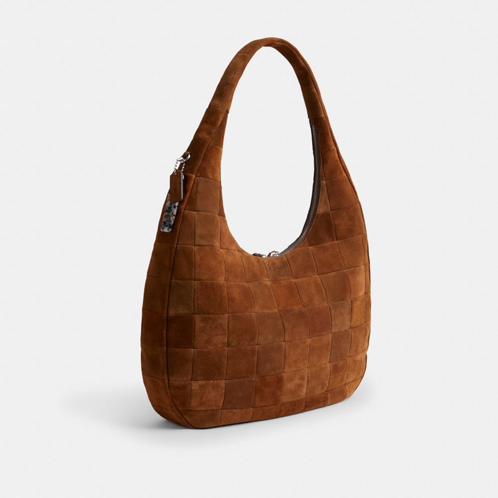 Coach Alter/Ego Large Crescent Shoulder Bag In Upcrafted Suede Warm Brown