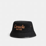 Coach Coach Script Embroidered Denim Bucket Hat Black