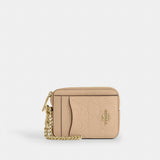 Coach Zip Card Case In Signature Leather Gold Oat