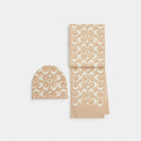 Coach Signature Metallic Beanie And Muffler Gift Set Ivory