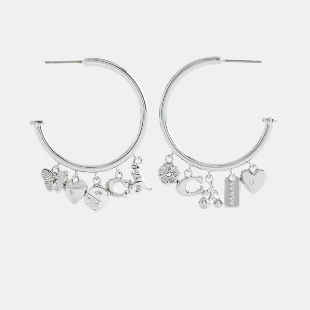 Coach Butterfly And Rexy Charm Hoop Earrings Silver