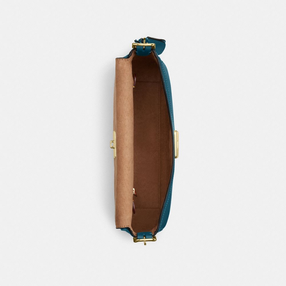 Coach Etta Small Flap Shoulder Bag Gold Teal Ink