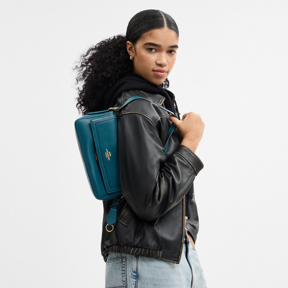 Coach Etta Small Flap Shoulder Bag Gold Teal Ink