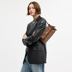 Coach Etta Small Flap Shoulder Bag In Signature Chenille Gold Light Khaki Vintage Brown