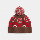Coach Fair Isle Print Knit Beanie Sable Multi