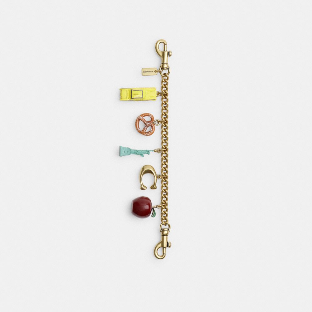 Coach New York Motif Chain Bag Charm Brass Multi