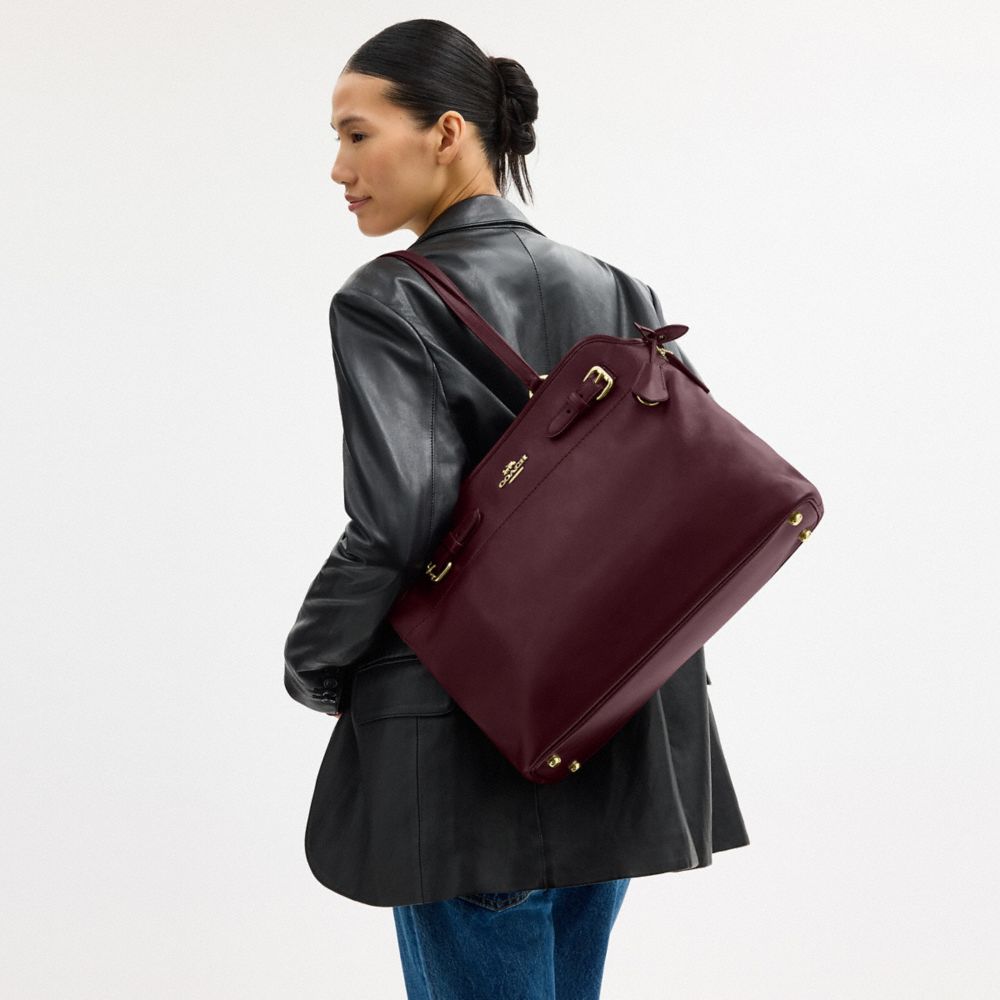 Coach Easton Tote Bag Gold Dark Wine