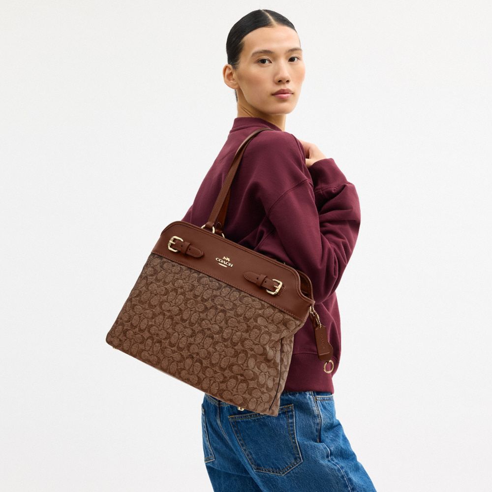 Coach Easton Tote Bag In Signature Chenille Im Light Khaki Vintage Brown