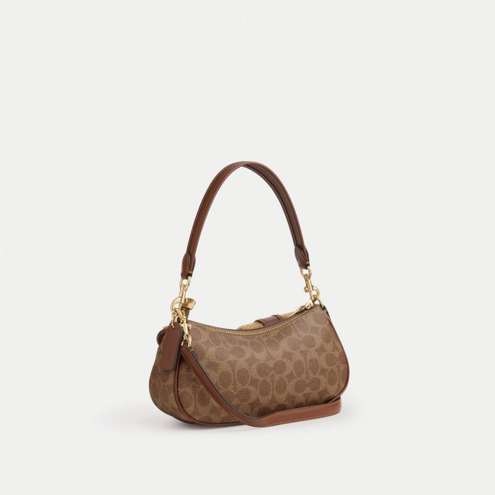 Coach Ashton Bag With Signature Canvas Gold Tan Vintage Brown