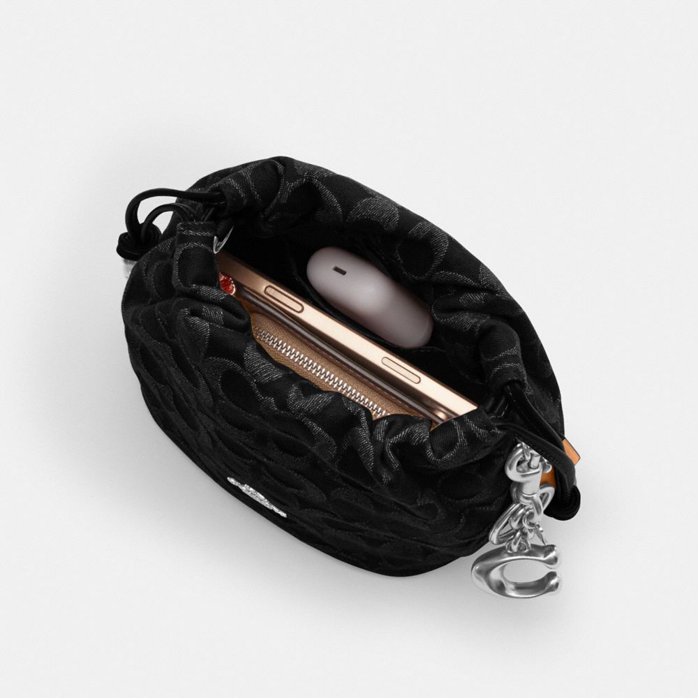 Coach Faye Mini Drawstring Bag In Signature Denim Silver Black