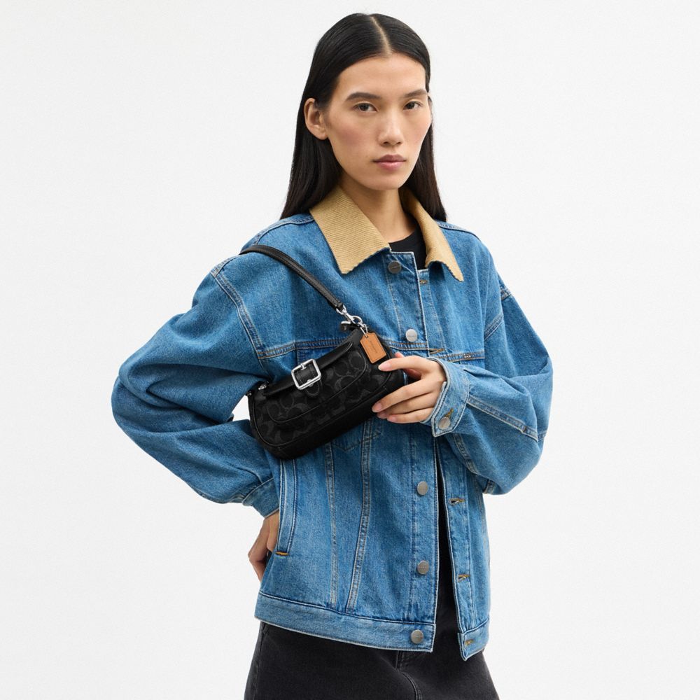 Coach Ashton Mini Shoulder Bag In Signature Denim Silver Black