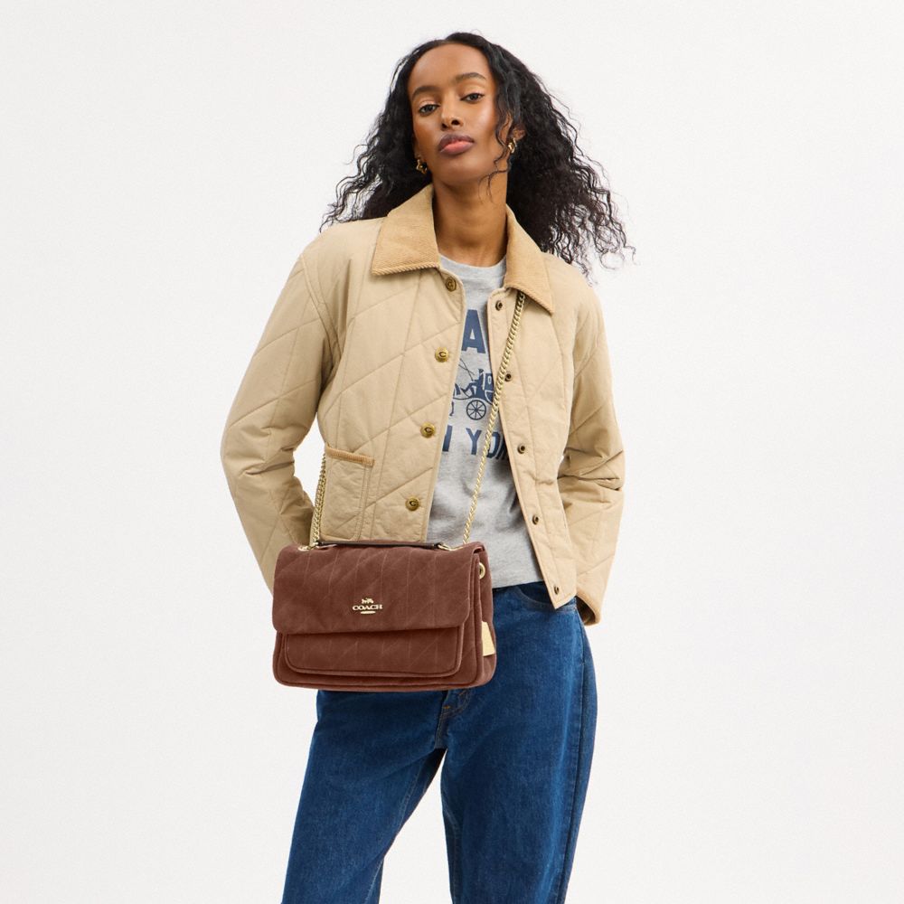 Coach Elodie Crossbody Bag With Quilting Gold Vintage Brown Maple