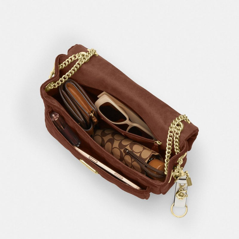 Coach Elodie Crossbody Bag With Quilting Gold Vintage Brown Maple