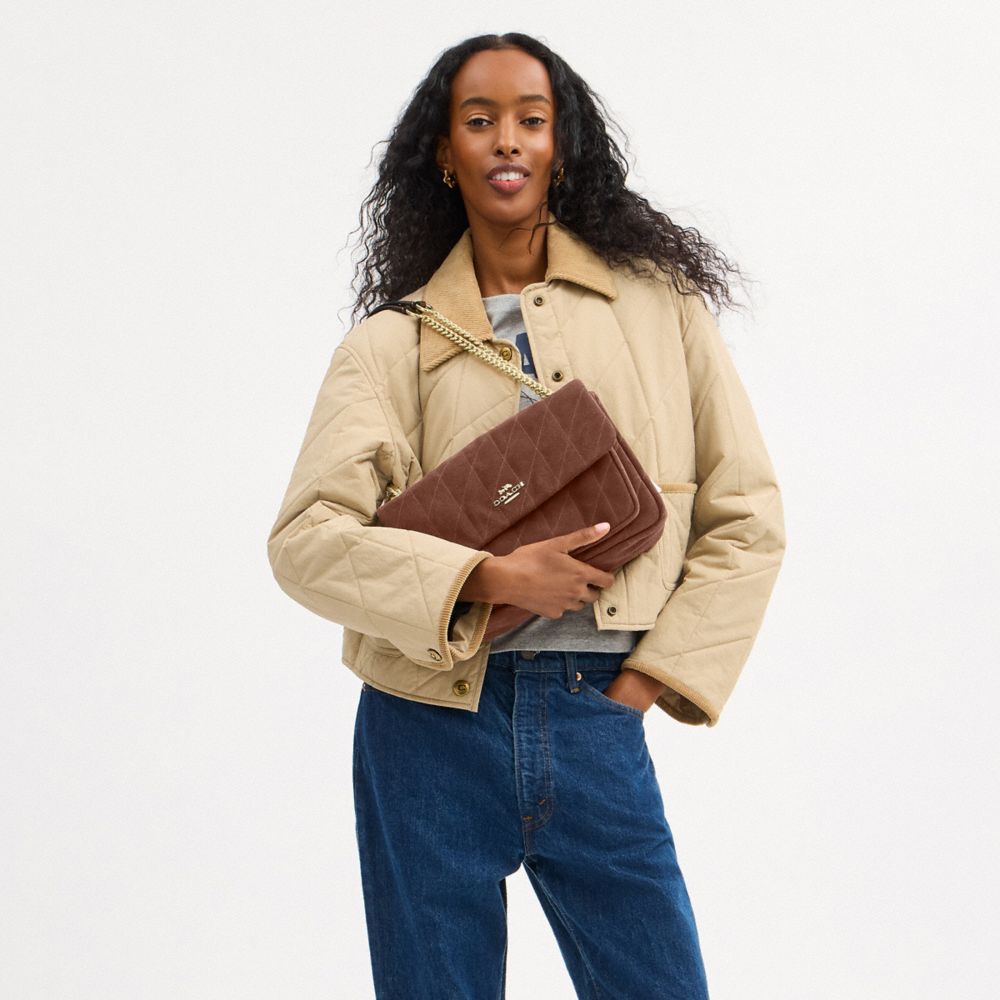 Coach Elodie Crossbody Bag With Quilting Gold Vintage Brown Maple