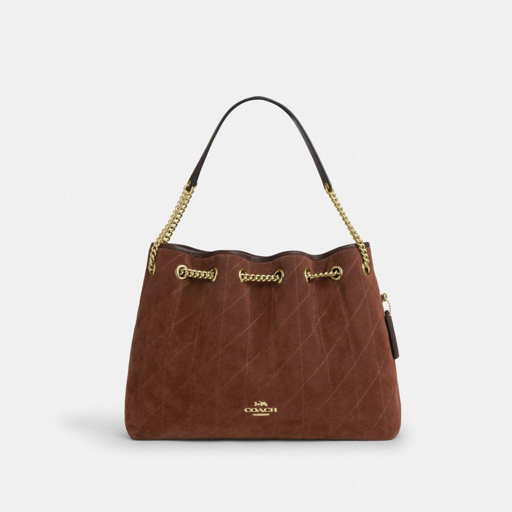 Coach Evelyn Shoulder Bag With Quilting Gold Vintage Brown Maple