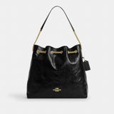 Coach Evelyn Large Shoulder Bag With Quilting Gold Black