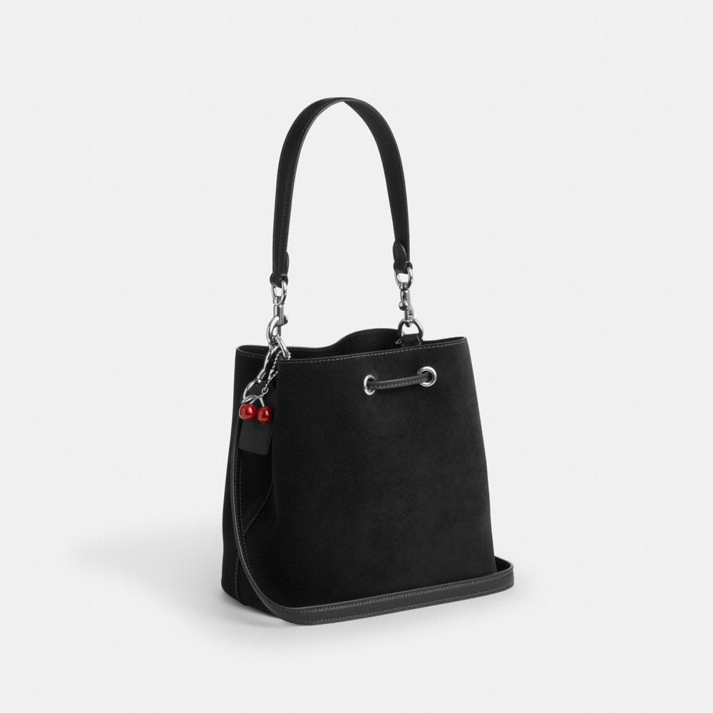 Coach Rowan Bucket Bag With Cherry Charm Silver Black
