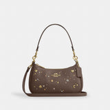 Coach Teri Shoulder Bag With Rivets Gold Dark Stone