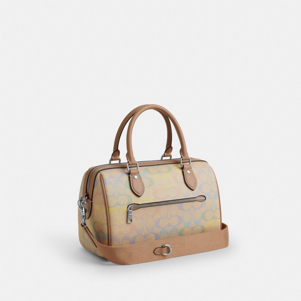 Coach Rowan Satchel Bag In Rainbow Signature Canvas Silver