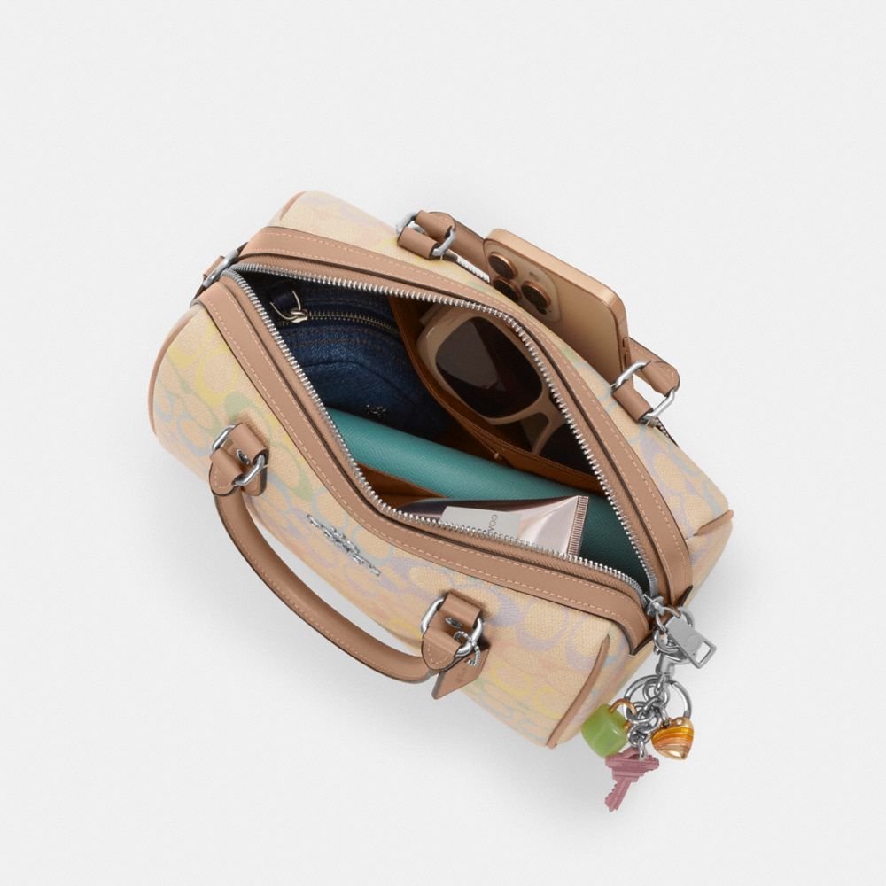 Coach Rowan Satchel Bag In Rainbow Signature Canvas Silver