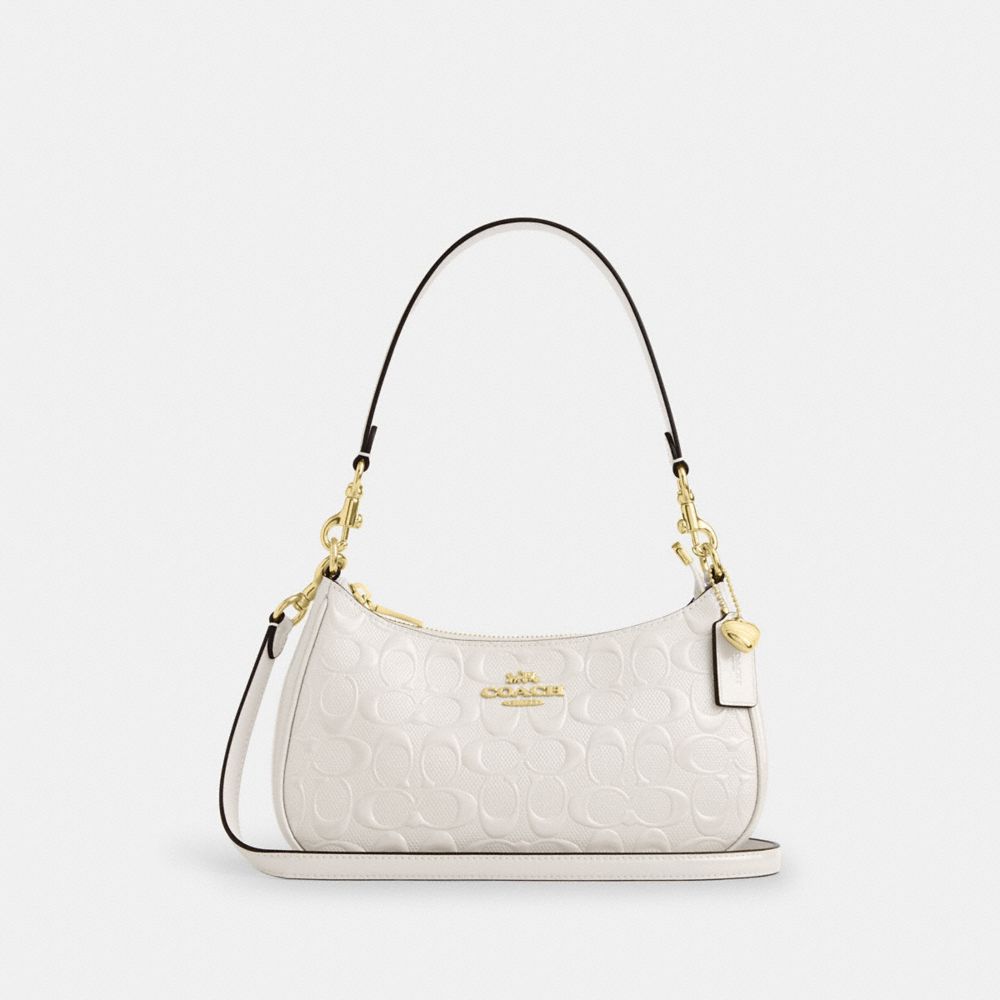 Coach Teri Shoulder Bag In Signature Leather With Heart Charm Gold Chalk