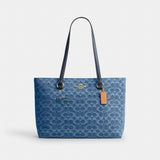 Coach Station Tote Bag In Signature Denim Gold Indigo