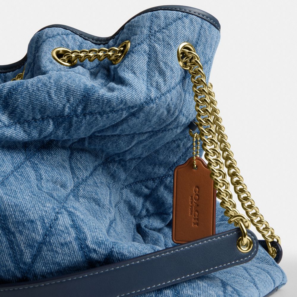 Coach Evelyn Large Shoulder Bag In Regenerative Cotton With Quilting Gold Indigo