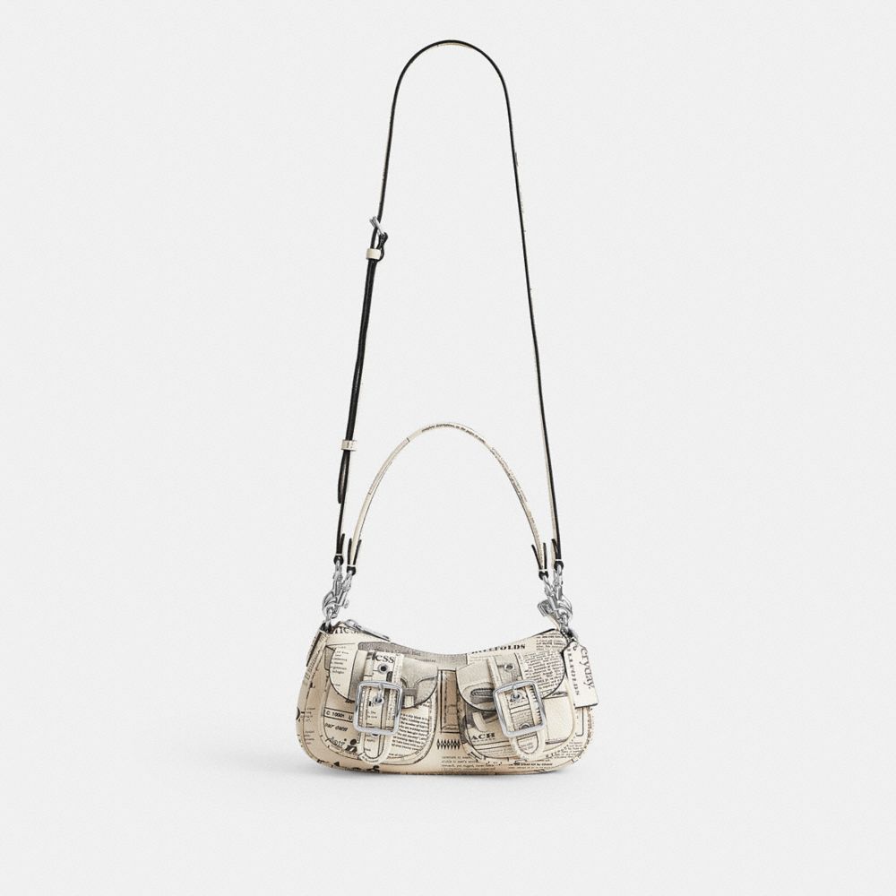 Coach Ashton Shoulder Bag With Newspaper Print Silver Chalk Multi