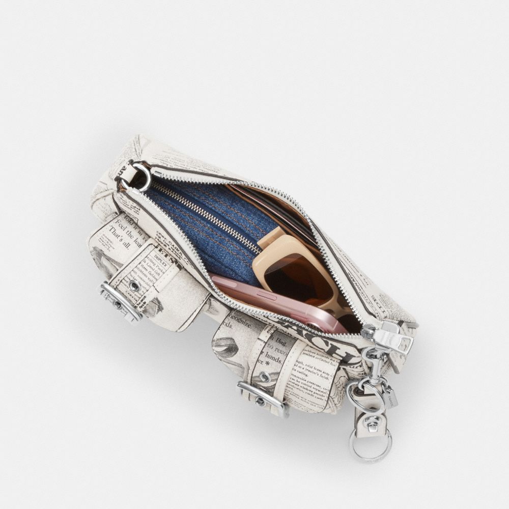 Coach Ashton Shoulder Bag With Newspaper Print Silver Chalk Multi
