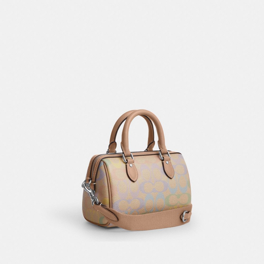 Coach Mini Rowan Crossbody Bag In Rainbow Signature Canvas Silver