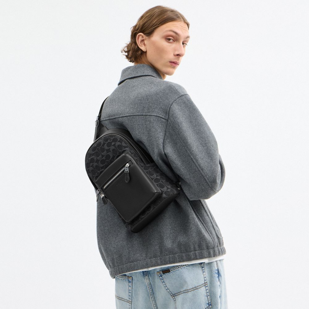 Coach West Pack In Signature Denim Silver Black