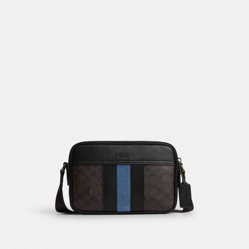 Coach Graham Crossbody Bag In Signature Canvas With Varsity Stripe Gunmetal