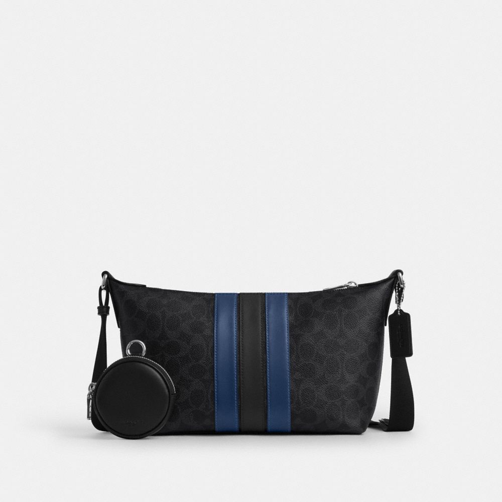 Coach Small Finn Crossbody Bag With Pouch In Signature Canvas With Varsity Stripe Silver Black Multi