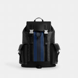 Coach Clark Backpack In Signature Canvas With Varsity Stripe Silver Black Multi