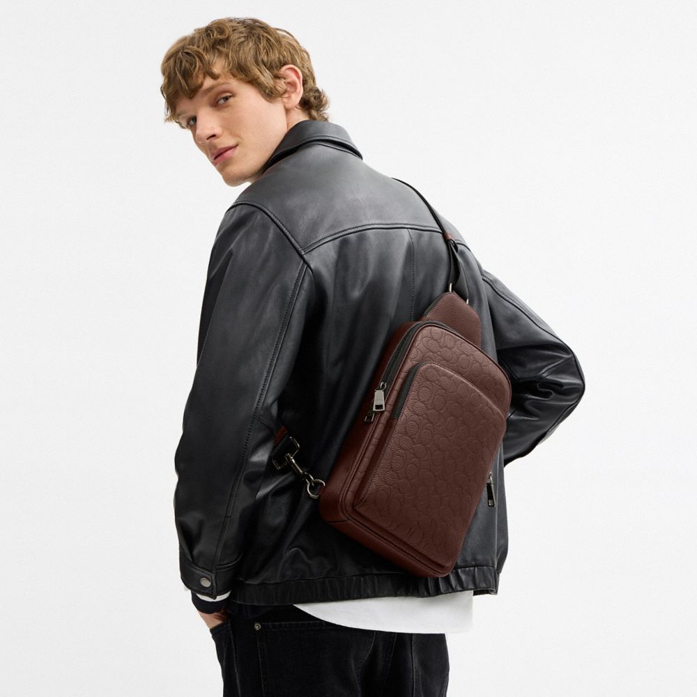 Coach Ethan Pack In Signature Leather Gunmetal Maple