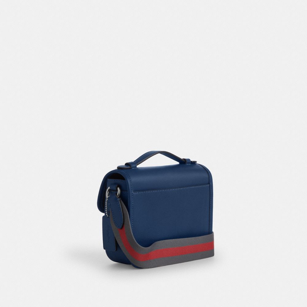 Coach Racer Crossbody Bag With Varsity Stripe Webbing Silver Deep Blue Multi