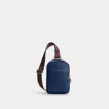 Coach Racer Sling Pack With Varsity Stripe Webbing Silver Deep Blue Multi