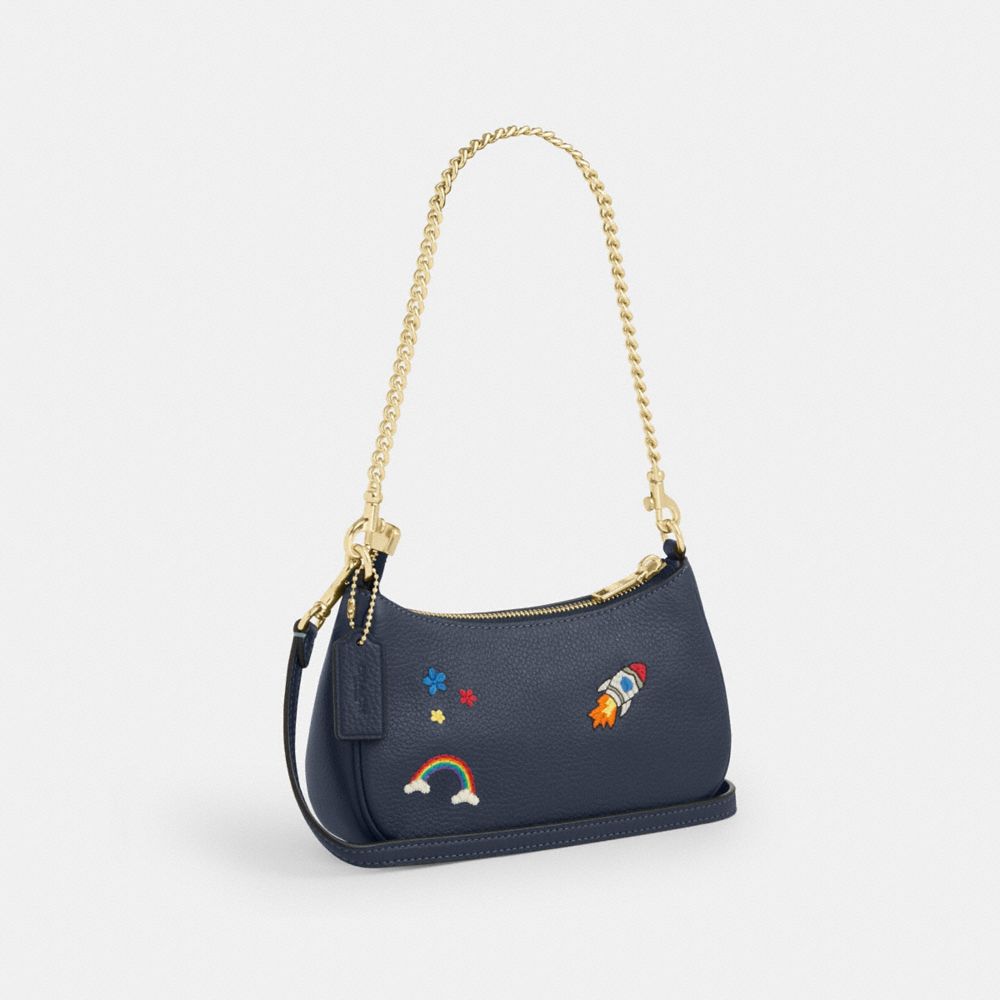 Coach Teri Mini Crossbody Bag With Embroidery Gold Dark Denim