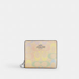 Coach Snap Wallet In Rainbow Signature Canvas Silver