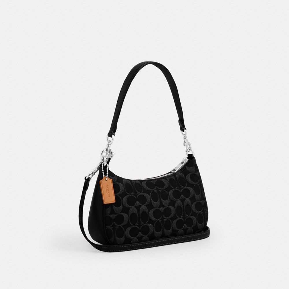 Coach Teri Shoulder Bag In Signature Denim Silver Black